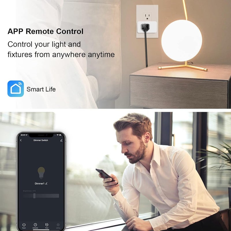 Eva's Light WiFi Dimmer Smart Plug Compatible with Alexa Google Home for Voice Control Mini Smart Outlet Socket with Timer Wireless Remote Control Max Power 300W, No Hub Required, 2.4GHz 1 Pack - Image 5